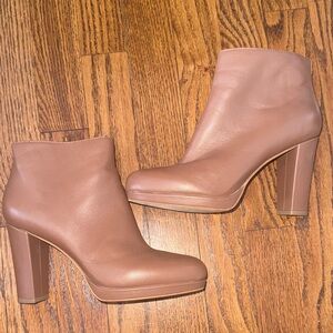 Tan Leather Platform Ankle Boots
